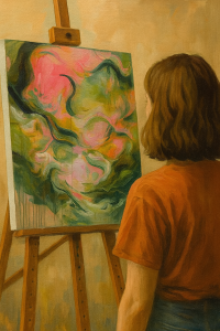Alumna pintando arte abstracto