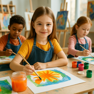 Niños pintando en clase de arte en Barcelona