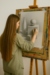 estudiante trabajando en su portafolio durante el curso de acceso artístico