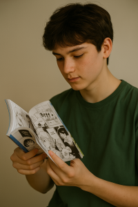 Tres adolescentes dibujando personajes de manga durante una clase creativa